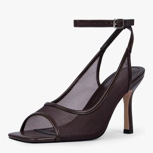 NIB Modatope Chocolate Mesh Heeled Sandals Open Toe Ankle Strap Heels sz 9